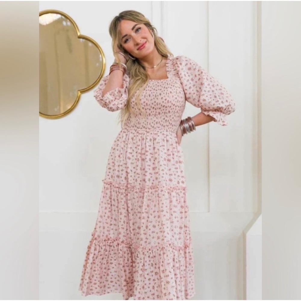 Ivy City Co Madeline midi dress S floral pink cottagecore coquette wedding